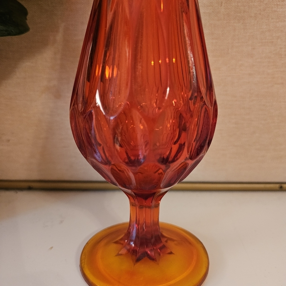 Vintage Fenton Amberina Red Carnival Swung Art Glass Vase Ruffle Bud Thumbprint - Picture 6 of 11